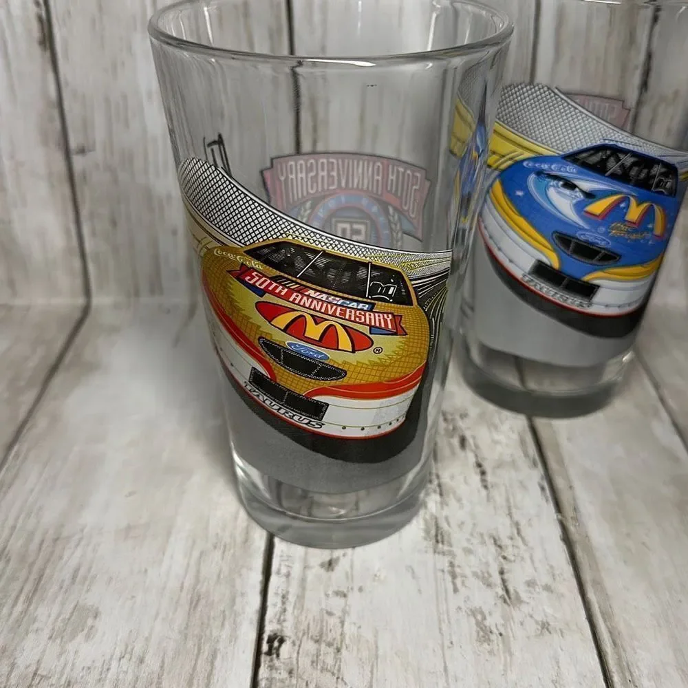 Vintage 1998 Nascar 50th Anniversary Bill Elliot McDonald's Pint Drinking Glasse